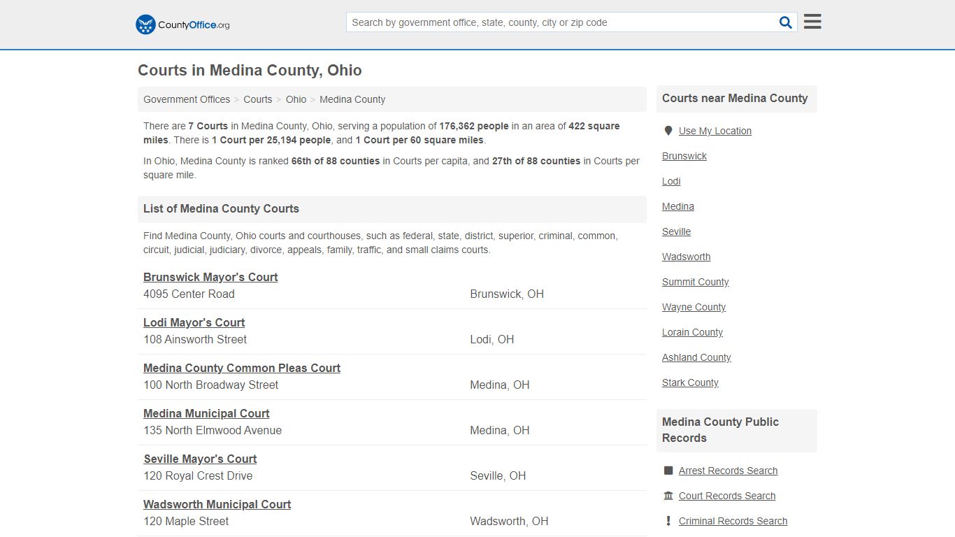 Courts - Medina County, OH (Court Records & Calendars)